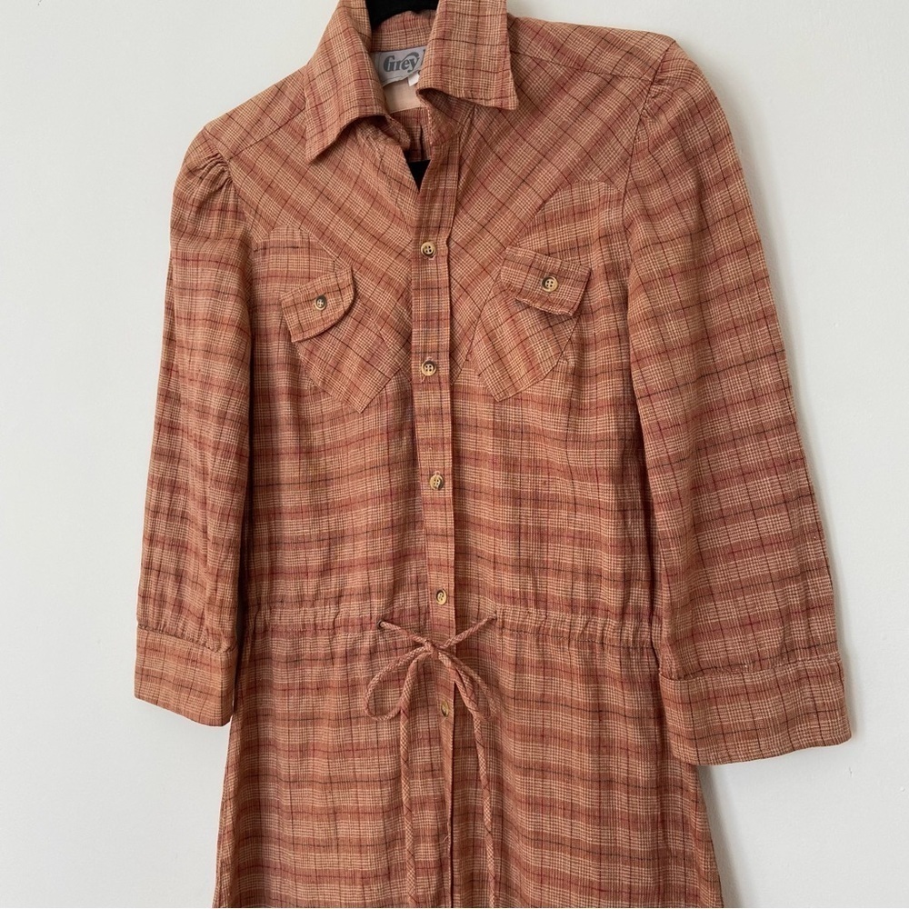 Grey Ant Rustic Rust Plaid Midi Shirt Dress - Picture 3 of 8